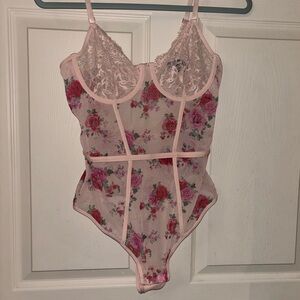 Pink Lace Floral Body Suit
